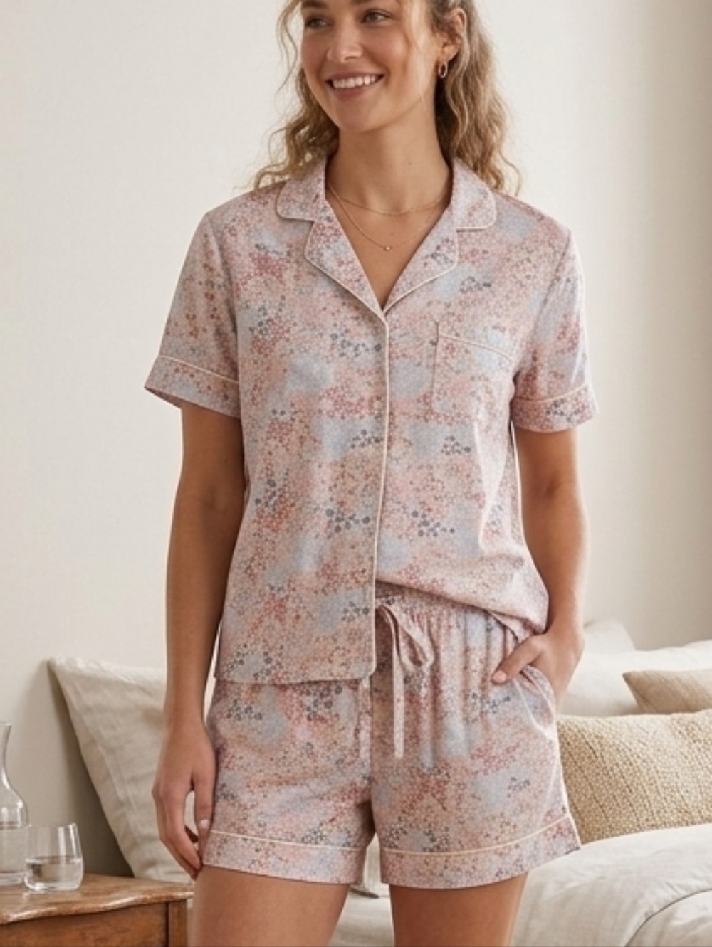 Cynthia Rowley Sleepwear Floral Short Pajama Set Large Button Front 2-Pc Set